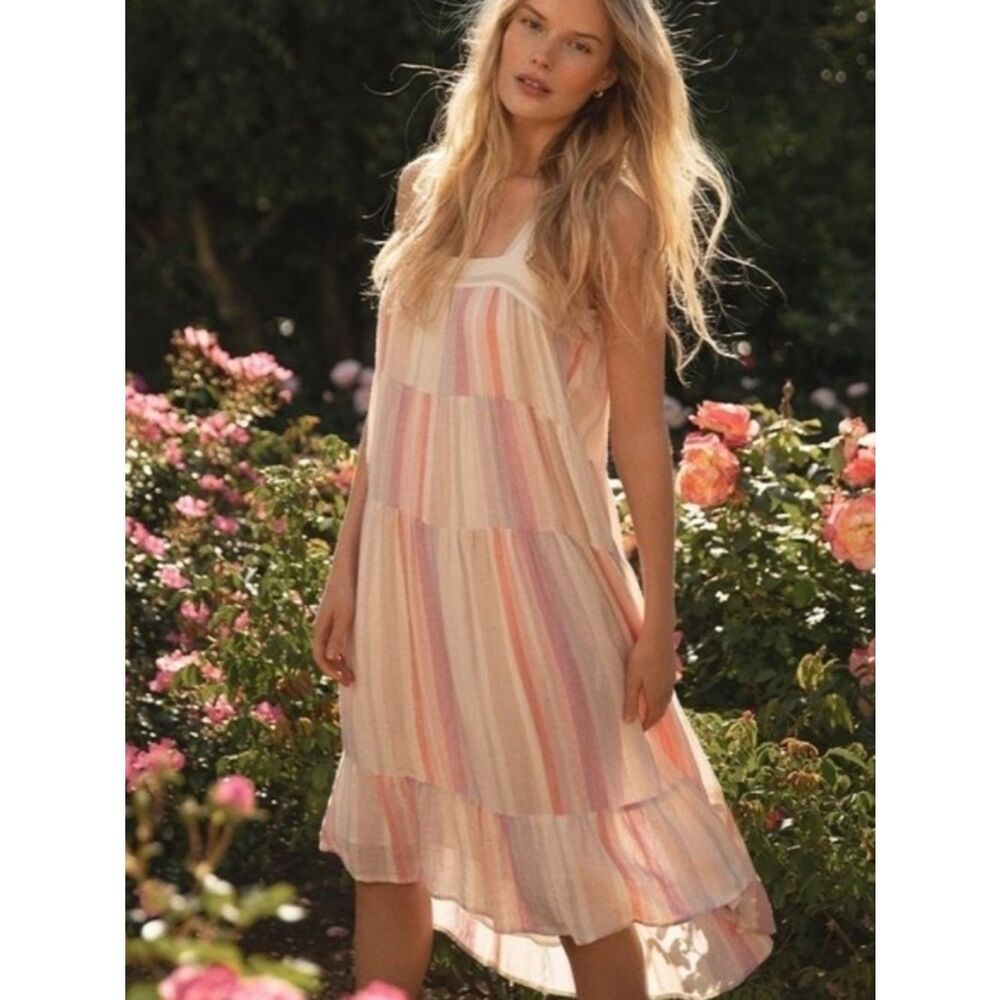 Rails Amaya Pink and Cream Striped Midi Dress XL